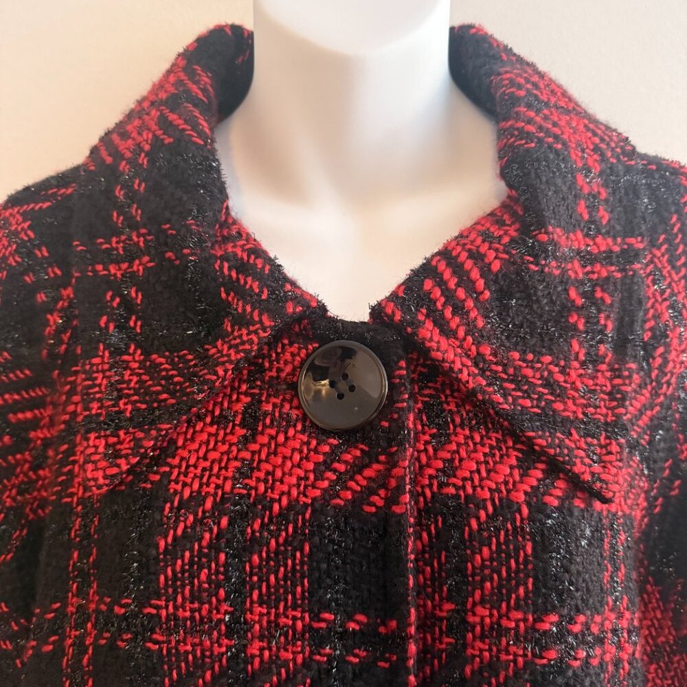 Vintage 80's Red & Black Plaid Metallic Textured Jacket | Size Small - Picture 7 of 11